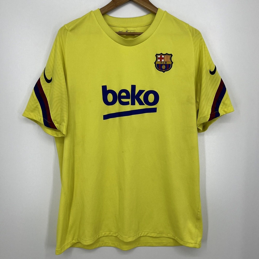 Nike FC Barcelona Dri-FIT Training Soccer Jersey Yellow Mens XL Beko Logo‎
